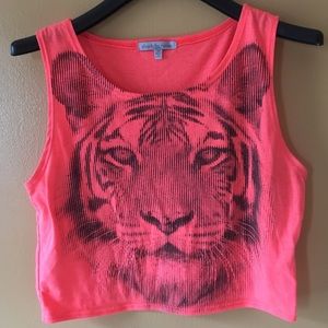 Neon lion print crop top